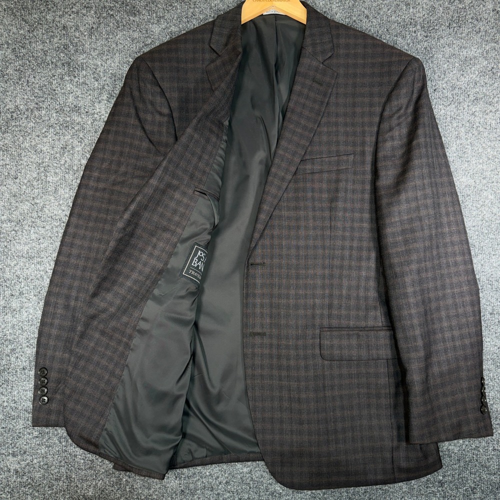 Jos. A. Bank Traveler Sport Coat Mens 42 Regular Brown Plaid Wool Blazer
